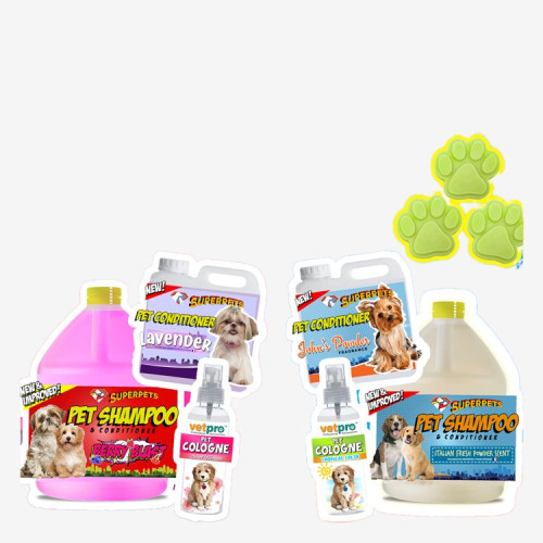 Superpets SHAMPOO + CONDITIONER + COLOGNE + FREE 3 SOAP - Set