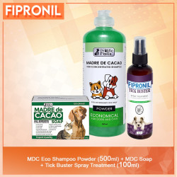 FIPRO-Prolific Madre De Cacao Shampoo Powder Scent 500mL & MDC Soap with Tick Buster 100mL For Pet